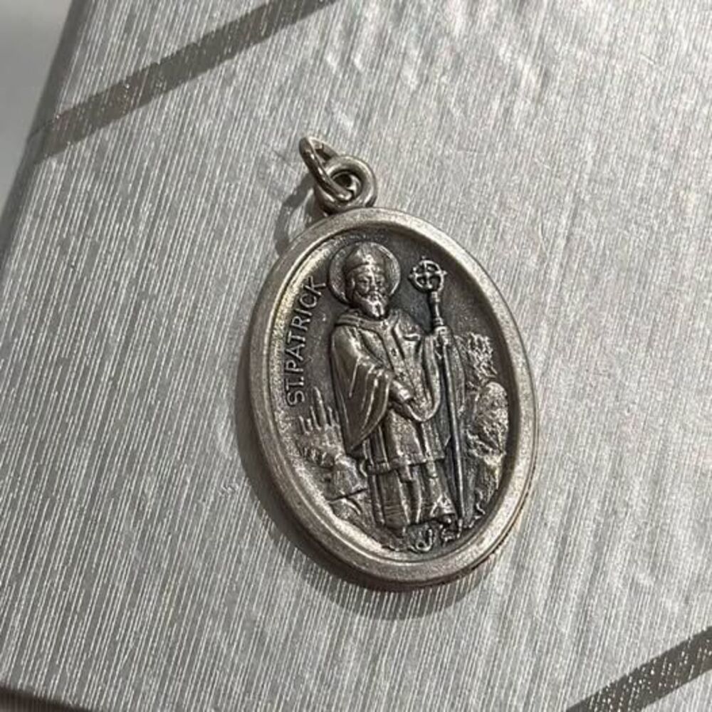 Vintage St. Patrick’s pewter medal Catholic jewelry pendant